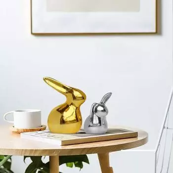 Новые керамические фигурки кроликов из золота и серебра для домашнего декора (Набор из 2 шт., золотой и серебряный)
