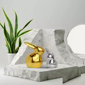 Новые керамические фигурки кроликов из золота и серебра для домашнего декора (Набор из 2 шт., золотой и серебряный)