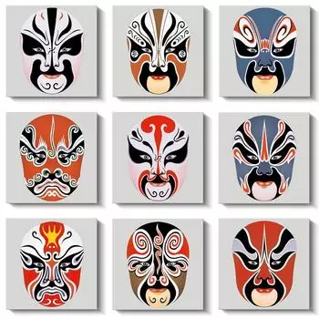 Новые китайские декоративные картины Сычуаньская опера Пекинская опера Маски Холст Плакаты и принты для украшения гостиной 20x20cm (8X8 inch)