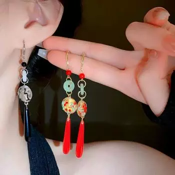 Новые китайские геометрические серьги с кисточками в виде капель воды, универсальные антикварные серьги-крючки Hanfu, национальная мода, художественный темперамент, женские серьги