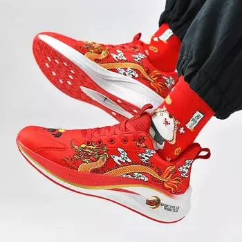 Новые китайские кроссовки Loong Top Cushioning, подходящие для бегунов с большим весом, кроссовки на шнуровке, мужские кроссовки для активного отдыха, размер 39-44 36 красный