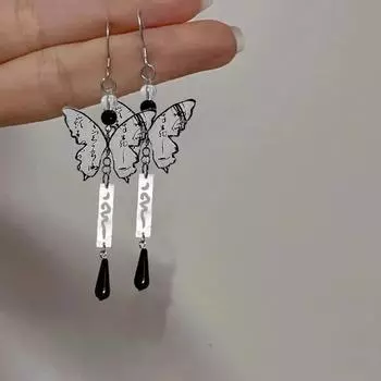 Новые китайские модные серьги-бабочки с тушью для женщин, в древнем стиле, длинные нежные кисточки, подвеска в форме капли воды, крючок для ушей