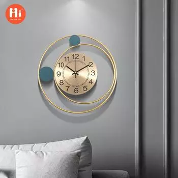 Новые китайские настенные часы Настенные часы для гостиной Круглые декоративные настенные часы Кованые настенные художественные часы Креативные часы 42*42*4 золотой