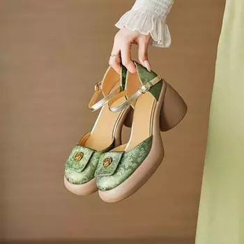 Новые китайские сандалии с толстой подошвой и толстым каблуком, женские сандалии в стиле феи, одинарные туфли на высоком каблуке 35 зелёный