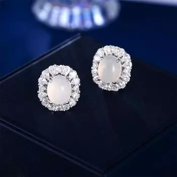 Новые китайские серьги Guochao, легкие, роскошные, ретро, натуральные, ледяные, зеленые, халцедоновые серьги, женские, премиум-класса, эллиптические серьги белый