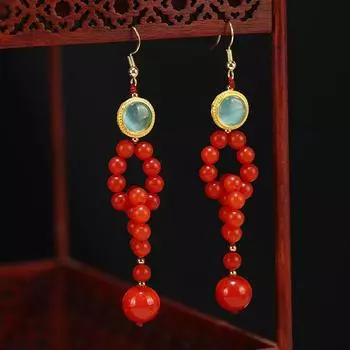 Новые китайские серьги с кисточками, серьги из красного агата в стиле ретро, длинные нишевые серьги высокого класса для ципао, женские