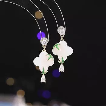 Новые китайские серебряные игольчатые серьги из зеленого бамбука s925, женские высококачественные серьги-гвоздики, имитация нефрита, трава удачи, старинные серьги золотой