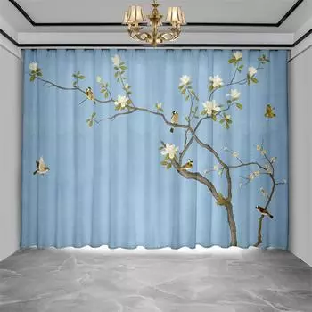 Новые китайские шторы для гостиной, высокого класса, с изображением пейзажа, цветов и птиц, для спальни, кабинета, полузатемняющие шторы из ткани Cortinas 2 шт. (W50cmxH130cm)x2&Rod Pocket