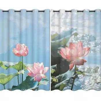 Новые китайские шторы от пола до потолка с изображением лотоса, декор для спальни, гостиной, затемняющие шторы, шторы с узором лотоса, многоцветные W55 X H120cm X 2&HOOK