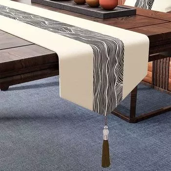 Новые китайские столы, окрашенная в пряжу, жаккардовый пейзаж, настольный флаг, черно-белая тушь, декоративная чайная обеденная скатерть с кисточками 32*120cm