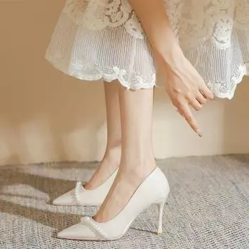 Новые китайские туфли на высоком каблуке с жемчугом в старинном стиле, элегантные туфли ципао 2024 года, новые французские сказочные свадебные туфли, туфли подружки невесты 34