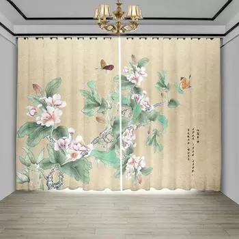 Новые китайские занавески цветы птицы гостиная цветок бабочка пейзаж тушь картина оконный экран занавеска китайские занавески 2 шт. 100W130H(CM)40x51in&rod pocket