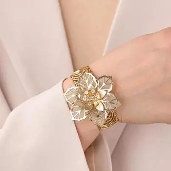 Новые классические блестящие браслеты со стразами, женские модные браслеты с листьями и цветами, браслет для женщин, богемные открытые браслеты, ювелирные изделия для вечеринок, аксессуары в стиле панк моря