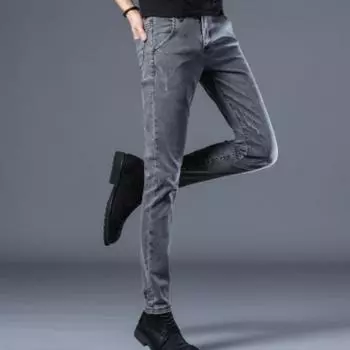 Новые классические дизайнерские модные мужские джинсы скинни светло-голубые мытые облегающие брюки простые повседневные модные уличные джинсовые брюки 28 серый