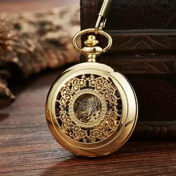 Новые классические мужские часы-скелетоны, автоматические механические карманные часы, раскладные ретро-золотые мужские и женские антикварные подарочные часы