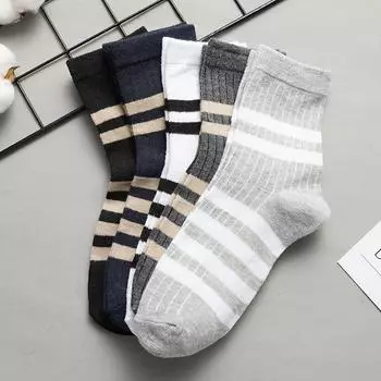 Новые классические мужские длинные носки-трубы, дышащие хлопковые спортивные носки, мужские полосатые длинные носки свободного размера one size чёрный