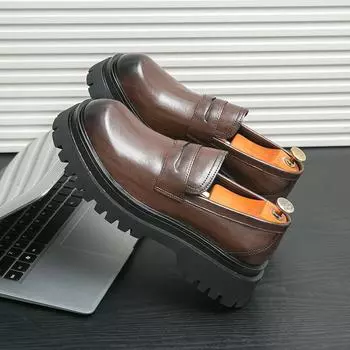 Новые классические мужские кожаные туфли с толстой подошвой, повседневные туфли в корейском стиле для офиса, оксфордские туфли для джентльменов, матовые настоящие мокасины 38 чёрный