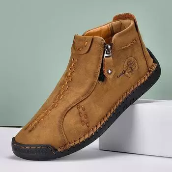 Новые классические мужские туфли ручной работы из кожи, кроссовки на молнии для отдыха на открытом воздухе, дышащие повседневные туфли, кожаные мужские ботильоны 39 чёрный