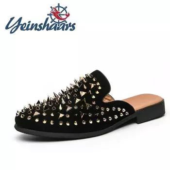 Новые классические полускользящие модные туфли с шипами, фирменные тапочки с шипами, мужские повседневные нескользящие туфли для вечеринок и клуба, мужские летние тапочки в стиле ретро 38 жёлтый