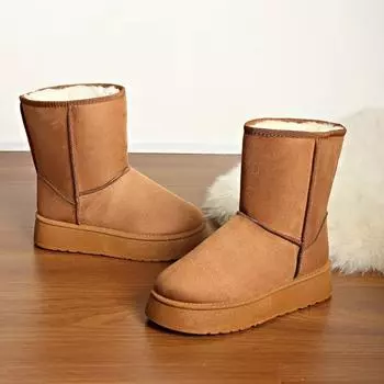 Новые классические женские зимние ботинки из толстого флиса, удобные и теплые ботильоны, женская зимняя обувь на платформе, Botas Mujer 36 коричневый