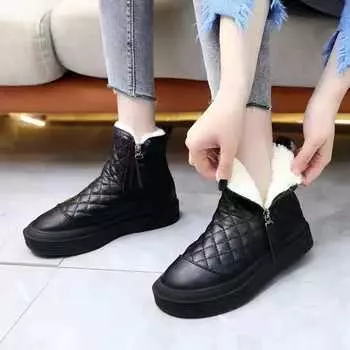 Новые клетчатые зимние ботинки для женщин, новые зимние студенческие ботинки, хлопковые теплые ботинки, с флисовой подкладкой, утолщенные 35