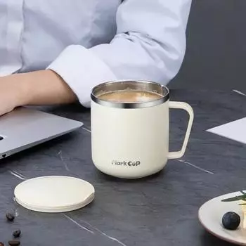 Новые кофейные кружки из нержавеющей стали 304, переносные чашки, термокружка с теплоизоляцией и защитой от падений, для дома с крышкой и ручкой 400ml белый