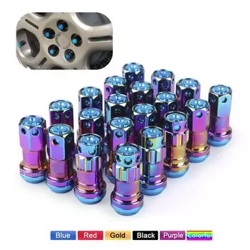 Новые колесные гайки в стиле R40, 44 мм, стальные M12x1,5/1,25, гоночные гайки, 20 шт., гоночные гайки с замком + 2 комплекта безопасности M12x1.25 чёрный