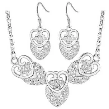 Новые комплекты ювелирных изделий из стерлингового серебра 925 пробы для женщин, элегантные серьги-колье в форме сердца, 18 дюймов, модные подарки для свадебной вечеринки 20CM and 45CM