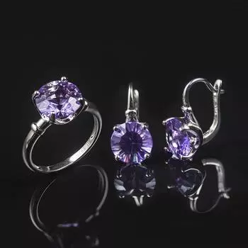 Новые комплекты ювелирных изделий из стерлингового серебра 925 пробы с натуральным аметистом, серьги с английской застежкой, кольцо 10,0 мм, драгоценный камень для женщин us ring size 6# фиолетовый