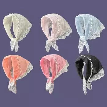 Новые корейские кружевные треугольные хиджабы женские хиджабы летние милые хиджаб-шляпы для девочек квадратные хиджабы милые девичьи сердечки универсальный головной убор оранжевый