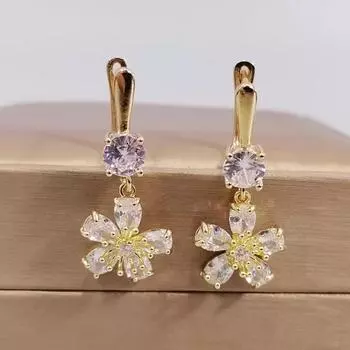 Новые корейские милые розово-белые цирконовые висячие серьги с цветком для женщин, модные серьги золотого цвета, ювелирные изделия, аксессуары для свадебной вечеринки белый