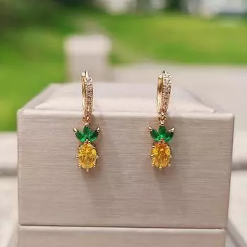 Новые корейские милые висячие серьги с ананасом для женщин, ювелирные изделия с кубическим цирконием, аксессуары для вечеринок разноцветный