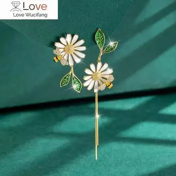 Новые корейские серьги-гвоздики в виде цветка ромашки и пчелы для женщин, асимметричные серьги-подсолнухи и бабочки из циркония для девушек, ювелирные изделия для вечеринки в подарок