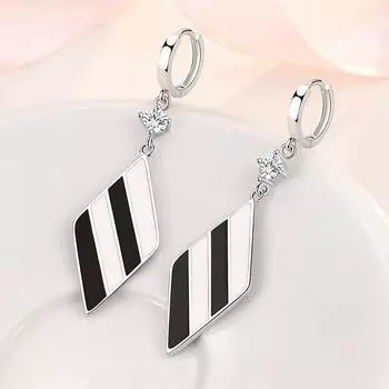 Новые корейские серьги из стерлингового серебра 925 пробы с кристаллами, элегантные, черно-белые, с линиями фортепиано, для женщин, модные украшения, подарок на свадьбу