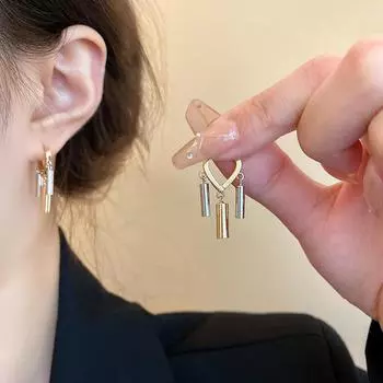 Новые корейские трендовые геометрические металлические цилиндрические висячие серьги для женщин, модные серьги золотого цвета, ювелирные изделия, свадебные аксессуары золотой