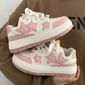 Новые корейские туфли Kawaii Pink Platform Sneakers Women Vintage Vulcanize Spring Summer Casual Tennis Female Flatwear 36