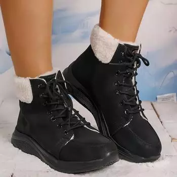 Новые короткие ботинки на осень и зиму 2024 года, женские ботинки с круглым носком и шнуровкой, повседневные ботинки с британской кромкой 36 чёрный