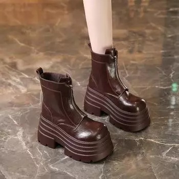 Новые короткие ботинки на толстой подошве женские ботинки Martin на осень и зиму Muffin European station увеличенные маленькие размеры модные и удобные 34 чёрный