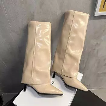 Новые ковбойские сапоги в западном стиле, женские модные длинные сапоги-трубы, женские сексуальные тонкие высокие каблуки, трендовые ботинки до колена 35