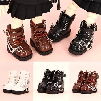 Новые кожаные ботинки OB11 с крутой цепочкой, кукольная обувь, мотоциклетные ботинки для Молли, тело P9, 1/12BJD, Ymy, Gsc, Obitsu11, аксессуары для кукол чёрный