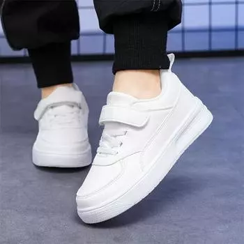 Новые кожаные детские кроссовки для бега, модные, для молодежи, подростков, повседневные, для ходьбы, для студентов, модные, дышащие, мягкие, для детей, для спорта 28 чёрный