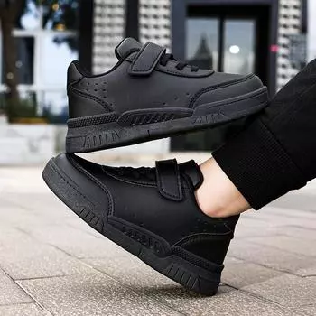 Новые кожаные детские кроссовки для бега, модные, для молодежи, подростков, повседневные, для ходьбы, для студентов, модные, дышащие, мягкие, для детей, для спорта 28 чёрный