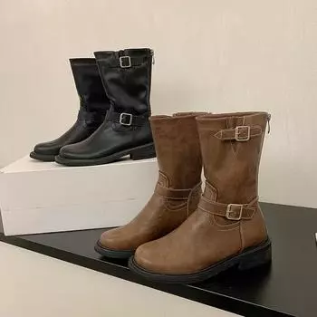 Новые кожаные ковбойские сапоги в стиле вестерн для женщин, дизайнерские туфли на платформе с мягкой подошвой, модные женские ботильоны на осень-зиму 35