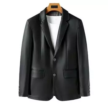 Новые кожаные мужские осенние и зимние мягкие кожаные пиджаки с воротником для молодых и мужчин среднего возраста Повседневные кожаные пиджаки с двумя пуговицами M