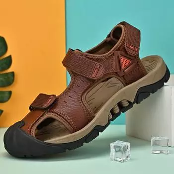 Новые кожаные мужские туфли, летние, новые, большого размера 38-46, мужские сандалии, модные, крутые, дышащие тапочки, обувь для отдыха на природе 38 чёрный