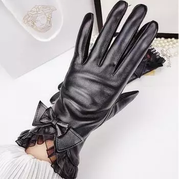 Новые кожаные перчатки женские толстые зимние бархатные подкладки утолщенные теплые перчатки для езды на мотоцикле черные модные перчатки S чёрный