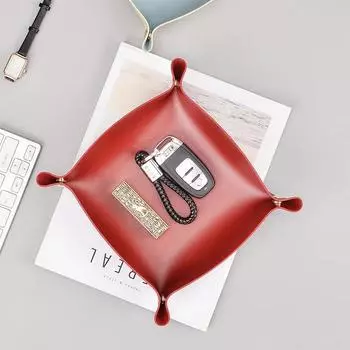 Новые кожаные подносы для хранения предметов домашнего декора, ключей, часов, поднос для рабочего стола, органайзер из искусственной кожи, подставка для хранения ювелирных изделий, косметики, духов S темные хаки