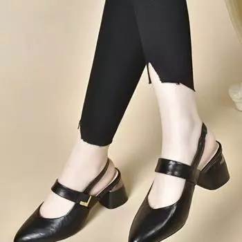 Новые кожаные римские французские носки женские сандалии с мягкой подошвой и острым носком на толстом каблуке женские туфли Zapatos Mujer 35 хаки