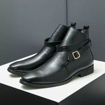 Новые кожаные сапоги в итальянском стиле, модные сапоги до середины голени, ботильоны, мужские сапоги, роскошные дизайнерские туфли, офисные туфли с острым носком, настоящие 38 чёрный