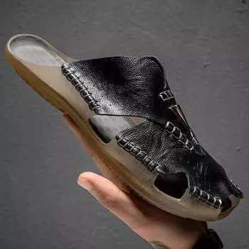 Новые кожаные тапочки мужские домашние тапочки для дома классическая обувь для дома повседневные шлепанцы кожаные сандалии Zapatos Hombre 38